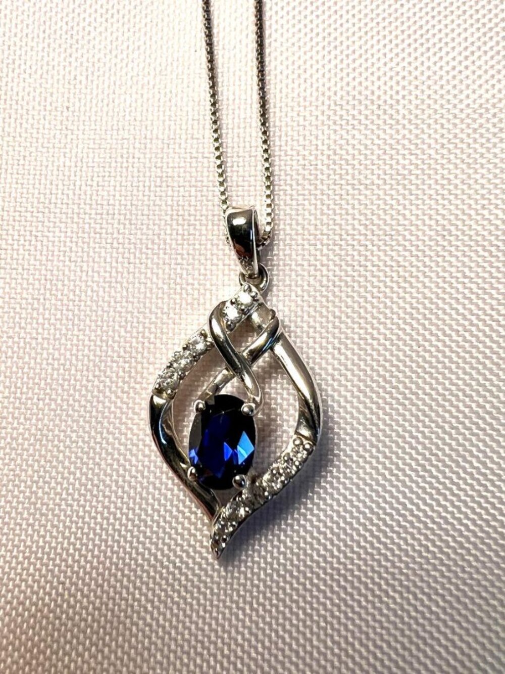 Sterling Silver Blue Sapphire CZ Pendant Necklace - SB5D3
